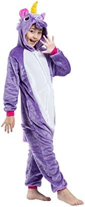 DarkCom Children Flannel Kigurumi Onesies Unicorn Cosplay Jumpsuit Cute Outfit Nightwear Purple