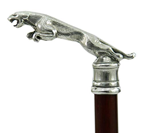 Bastón de paseo jaguar estaño y madera elegante para la ceremonia, fabricado en Italia Cavagnini Vintage