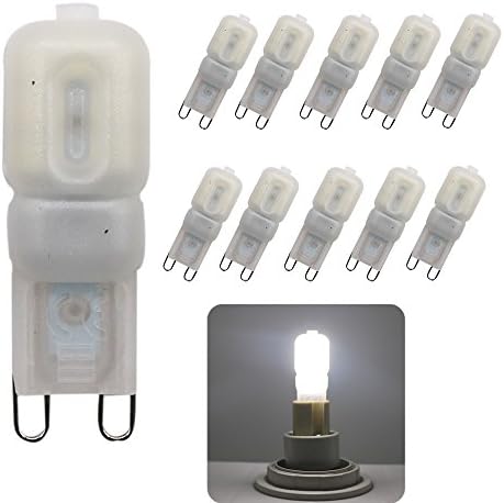 2.5 W LEDs with G9 Socket, Cold White 6000 K, 220 lm, Replacement for 20 W Halogen Bulbs, 360° Beam Angle, AC 200-240 V, 10 x Units