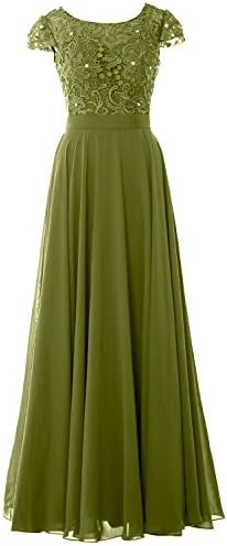 MACloth Women Cap Sleeve Mother of Bride Dress Vintage Lace Evening Formal Gown (UK10, Olive Green)
