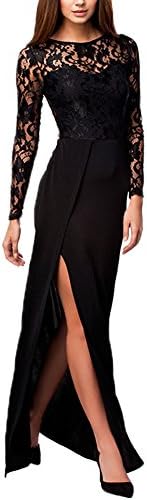 Uni-love Women's Lace Side Slit Long Sleeves Hollow Out Evening Dress (XL)