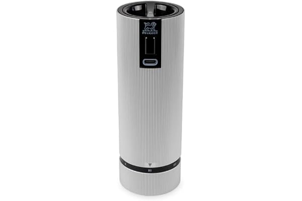 PEUGEOT - Moulin à Sel Électrique Rechargeable Line u'Select 15 cm - 6 Réglages De Moutures Prédéfinies - Innovation Sel Glace, Mécanisme Zirlion - En Aluminium - Coloris Carbone