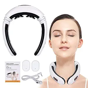 FXX Neck Massager Electric Smart Neck or Full Body Massage with Heat 6 Modes 16 Levels Portable Cordless Effect Pulse Neck Massage, Acupoint Magnetic Therapy Massager With 2 Electrode Pads