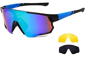 Long Keeper Gafas Ciclismo Hombres Mujeres Gafas de Sol Deportivas Polarizadas Gafas Bicicleta con 3 Lentes Intercambiables para Corriendo MTB
