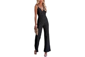 ticticlily Tuta Elegante da Donna Estiva Monopezzi Tutine senza Manica con Spalline Scollo V in Pizzo Casuale Tutina senza Schienale Rompers Tinta Unita Jumpsuits Tute Lunga per Donna
