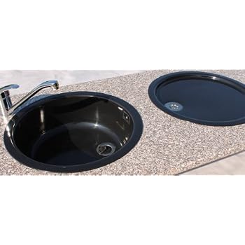 Rieber Rundbecken Spüle Set E39 Schwarz Einbauspüle inkl. Holzbrett Abtropfkorb: Amazon.de: Baumarkt
