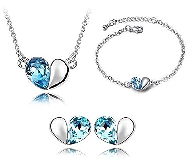 giftandpresent En forme de cœur Swarovski elements Plaqué or blanc 18 carats de Cristal Bijoux
