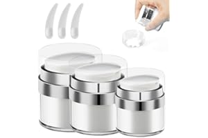 LOOHAOC 3 unidades de bombas sin aire, recipiente de bomba de vacío, dispensador de cosméticos rellenable portátil con pala para cosméticos y cuidado del hogar (15 ml, 30 ml, 50 ml)