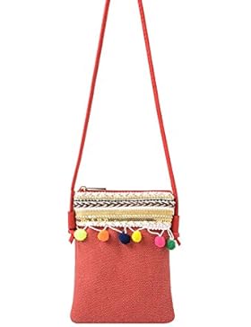 MEGASTYL Damen Boho Umhängetasche Leinen Canvas bunte Bommel Gold