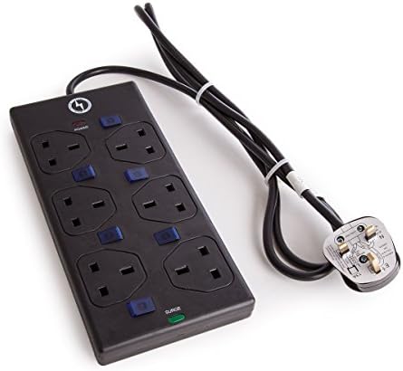 SMJ Electrical S6ISMC 13A 6G 2M SwitchSurge ExtLead BLK, 3120 W, Black
