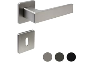 FELGNER Ensemble de poignées de porte Bormio pour serrures à clé plate | Plaque de porte moderne de haute qualité, poignées de porte pour portes intérieures et portes de chambre | nickel mat