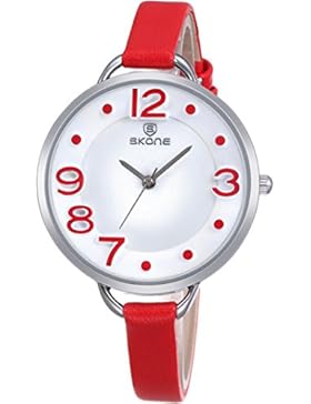 Skone Damen Weiß Rot Orange Große Römische Ziffern Einzigartiges Design Rund Uhren