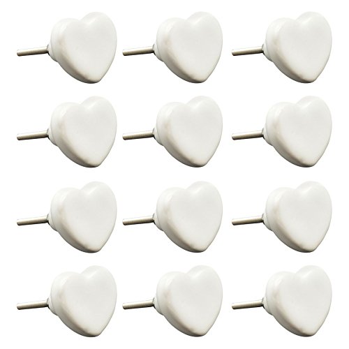 Preisvergleich Produktbild Nicola Spring Keramik Schrank Schubknöpfe - Herz Design - Weiß x12