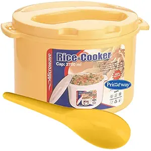 Primeway Polypropylene 2.7L Microwave Rice Cooker Container w/Serving Spoon (Yellow)