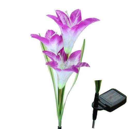 FRE Solarleuchten 3 Kopf Lilien Blumen LED Licht Lampen Garten Rasen Decor – lila - 3
