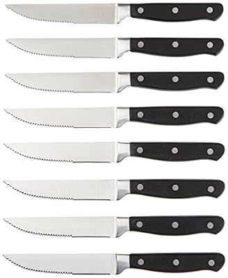 AmazonBasics Set de 8 couteaux à steak Lames en acier dentelé Manche ergonomique