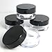 3 x 10mL CLEAR PLASTIC JAR POTS with BLACK SCREW LIDS for Nail Art Glitter Make Up Cosmetic Travel Creams