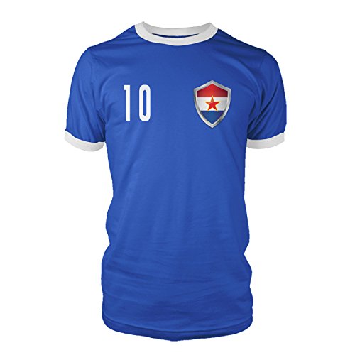 net-shirts Yugoslavija Jugoslawien Trikot Style 2 T-Shirt Fussball Nationalmannschaft WM EM, Größe L – Rückennummer 10, blau