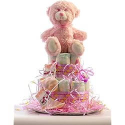 Tarta de pañales DODOT. Un regalo original para el bebé recién nacido incluyendo peluche, calcetines y toalla facial