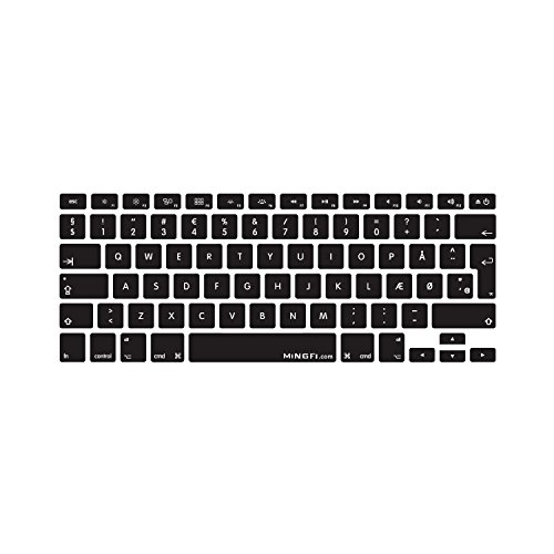 MiNGFi Dänisch Danish Tastatur Silikon Schutz Abdeckung für MacBook Pro 13, 15, 17 Air 13 Zoll / Wireless Keyboard EU/ISO/DE Keyboard Layout Silicone Cover - Schwarz