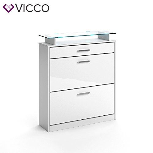 Schuhschrank Kipper LED Beleuchtung hochglanz Schuhkipper Schuhkommode weiß - 9