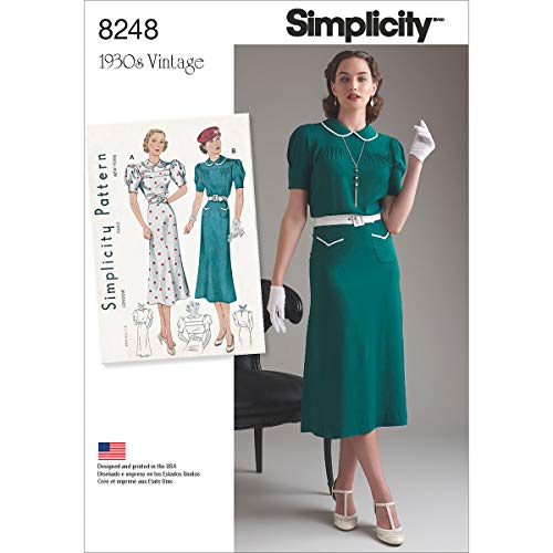 Simplicity 8248 P5 Patron de Couture Robes Vintage des années 30 pour Femme - Blanc - Tailles 38-40-42-44-46