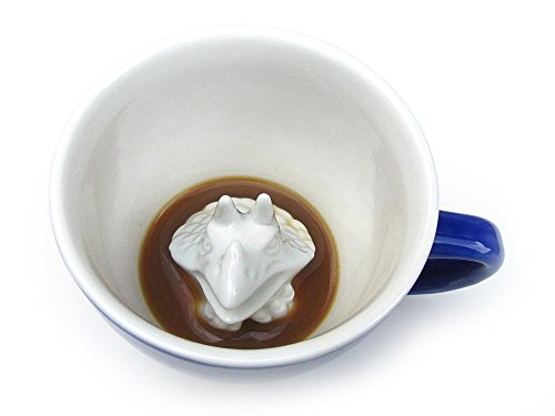 CREATURE CUPS Triceratops Ceramic Cup (440 ml, Cobalt Blue)| Hidden Animal Inside | Holiday and Birthday Gift for Coffee & Tea Lovers