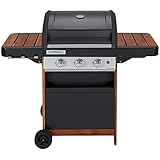 CAMPINGAZ BARBECUE A GAZ 3 SERIES WOODY LD - 100% grille en acier émaillé + 1 PLANCHA OFFERTE - Cuve démontable, 3 bruleurs inox