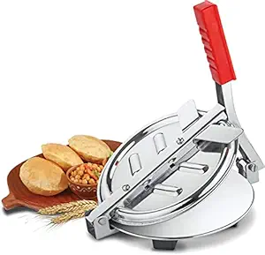 GIRNES Jumbo Stainless Steel 7.5 inch Dia. Puri Maker Press Machine With Handle, Manual Stainless Steel Roti Press, Papad/Khakhra/Chapati Maker (Jumbo Puri Press)