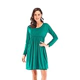 ◑‿◑ JUSTSELL Kleider für Damen,Frauen Einfarbig Minikleid Rundhalsausschnitt Kleider Lange Ärmel Kleider Casual Kleider