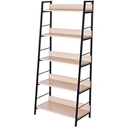 Homcom Étagère bibliothèque Style Industriel incliné 5 Niveaux 70L x 35l x 150H cm Coloris chêne Clair Noir