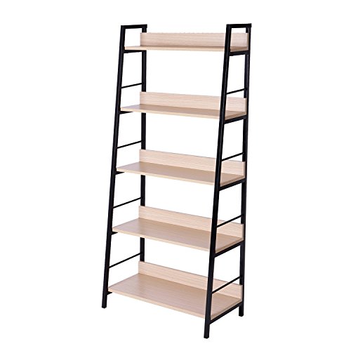 Homcom Étagère bibliothèque Style Industriel incliné 5 Niveaux 70L x 35l x 150H cm Coloris chêne Clair Noir