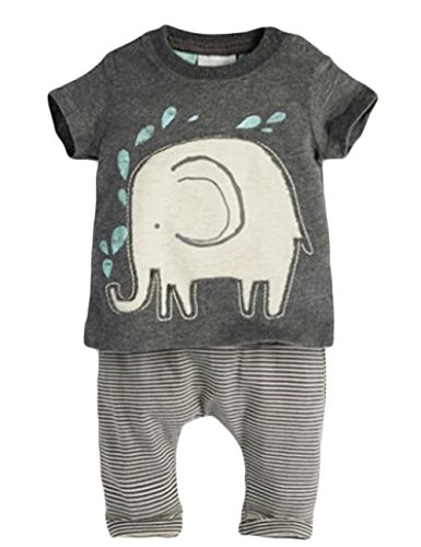 Baby Boys Short Sleeve Elephant T-Shirt and Striped Pants Outfit