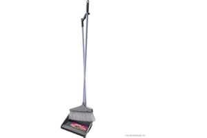 BARGAINS-GALORE Home Cleaning Long Handle Dust Pan and Brush Set - Soft Bristles Household Floor Cleaner Grey | Multi Purpose Sweeping Brush & Dustpan, Durable