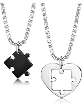 BESTEEL Schmuck Anhänger Halskette für Herren Damen Halskette Herz Form Freundschaft Liebe Paare Kette Länge 55CM