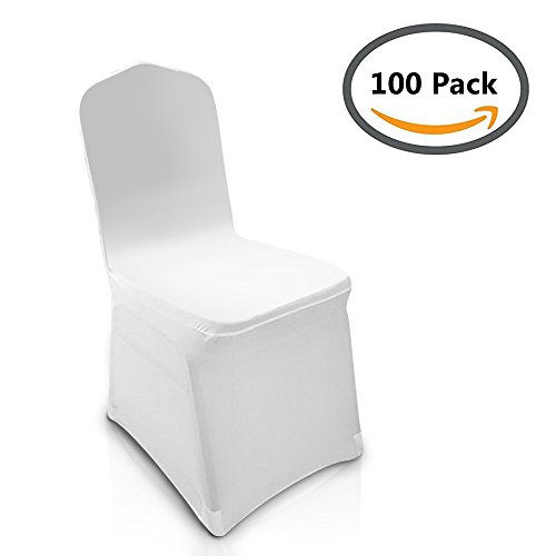 Homdox 100 Stücke Universal Stuhlhusse Elasthan Stretchhusse Stuhlbezug Stuhlüberzug Stuhl Husse f. Hochzeit Partys Bankett Dekoration Weiß