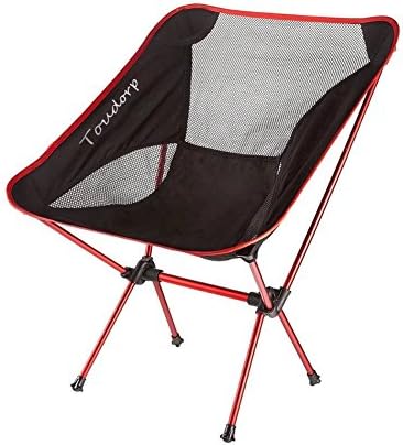 Toudorp Outdoor Folding Ground Reclining Camp Chair for Beach, Picnic, Camping, Backpacking, Hiking, Fishing, Bike Touring and Hunting Trips with Carry Bag Red