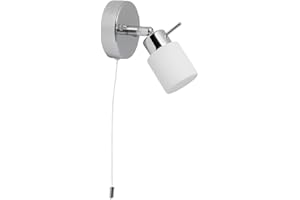 firstchoicelighting Modern Polished Chrome & Glass IP44 Bathroom Wall Light with Pull Cord Switch