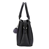 Frauen PU Leder Henkeltaschen mit Hairball Vintage Tasche Handtasche Umhängetasche Damen - 4