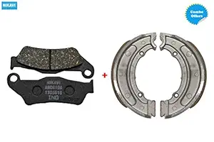 NIKAVI Front & Rear (Combo) Brake Pad + Brake Shoe Set Compatible for Bullet (DP1+BSS11)