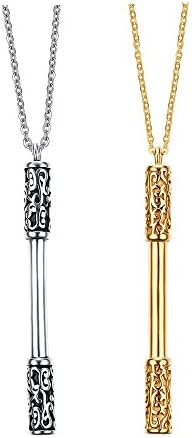 Cestlafit Handmade Titanium Steel Golden Cudgel Design Necklace Chain With Carving, Baton Pendant Necklaces For Birthday Gift, Valentine's Day, Anniversary, Golden/Silver