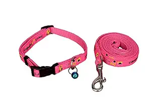 PSK Dog & CAT Collar Leash Ribbon Stitch with Small Bell 15 mm Pink, Nylon, (Pack of 1)