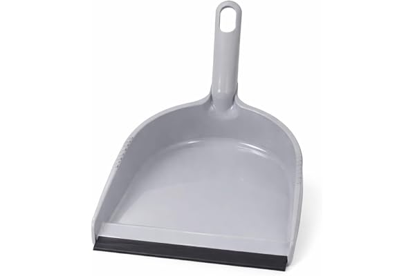 Floor Dustpan with Flat Scoop, Durable Broom Compatible, Easy Sweep and Clean, Lightweight Plastic Dust Collector (Grey)