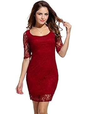 ANGVNS Damen Spitzenkleid O / V-ausschnitt mit Floral-Spitze Cocktail Party Club in 7 Farbe