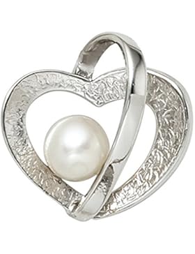 925 Sterling Silber Anhänger - Herz mit Perle - China-Zuchtperle - B 17,80 mm - H 17,20 mm - T 6,40 mm