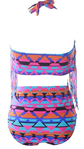 TDOLAH Damen Bunt Bikini-Set mit Fransen Neckholder Bandeau große Größe - 4