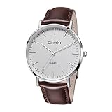 Herren-Armbanduhr Weißes Zifferblatt Analog Display Braun Lederband Männeruhr