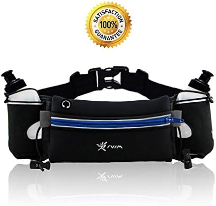 No Bounce Reflective Hydration Running Belt with 2 x BPA Free Water Bottles Each 280ml, Hydration Waist Pack, Sports Waist Pouch for Hiking Running Jogging Climbing, Fits iPhone6, 6s Plus, Se, Samsung GalaxyS6/5 Note 4/3/2 (Blue)