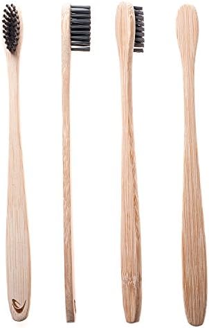 Bamboo Toothbrush with Charcoal Bristles by TEVRA - Natural Dental Care for All Family | 100% Biodegradable | Medium Bristles | BPA Free | Vegan | Zero Plastic Packaging | Eco Friendly | Pack of 4