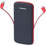 KOBWA 10000mAh External Battery Power Bank, Ultra Compact Portable External Battery Charger with Built-in Micro USB Cable/ USB Type C Cable for IPhone IPad Tablets Android Phones and More